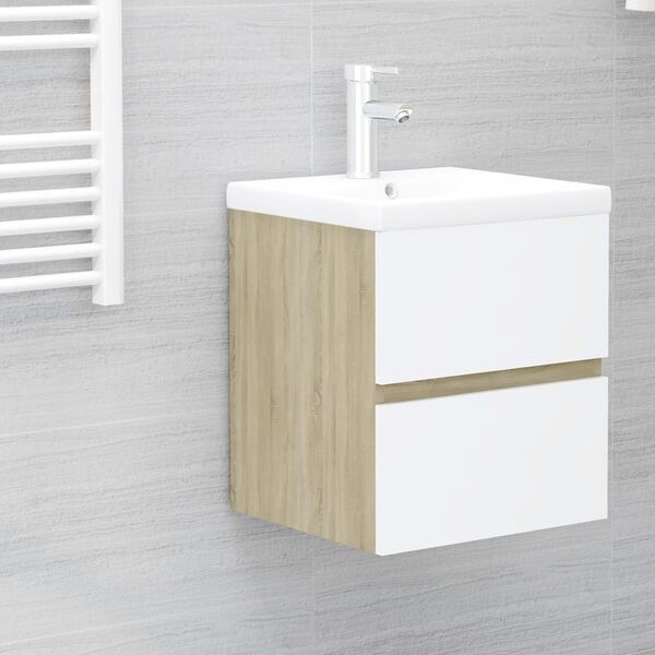 vidaXL Meubles de salle de bain blanc ch&ecirc;ne sonoma bois d'ing&eacute;nierie