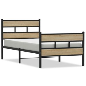vidaXL Cadre de lit en m&eacute;tal sans matelas ch&ecirc;ne sonoma 75x190 cm