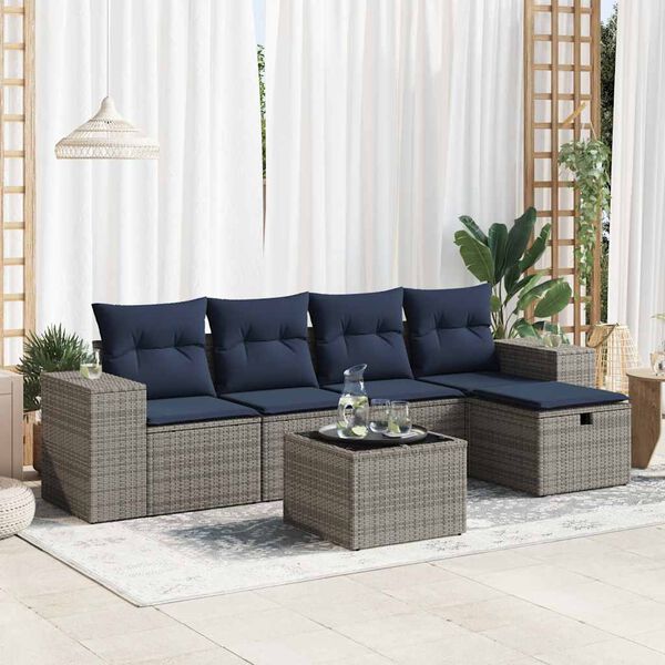 vidaXL Salon de jardin 6 pcs avec coussins gris r&eacute;sine tress&eacute;e