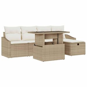 vidaXL Ensemble de canap&eacute; de jardin 6 pcs Beige Poly rotin