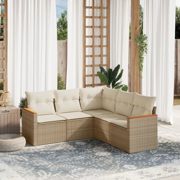 vidaXL Salon de jardin avec coussins 5 pcs beige r&eacute;sine tress&eacute;e