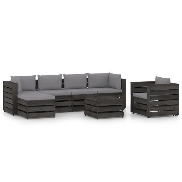 vidaXL Salon de jardin 7 pcs avec coussins Bois impr&eacute;gn&eacute; de gris