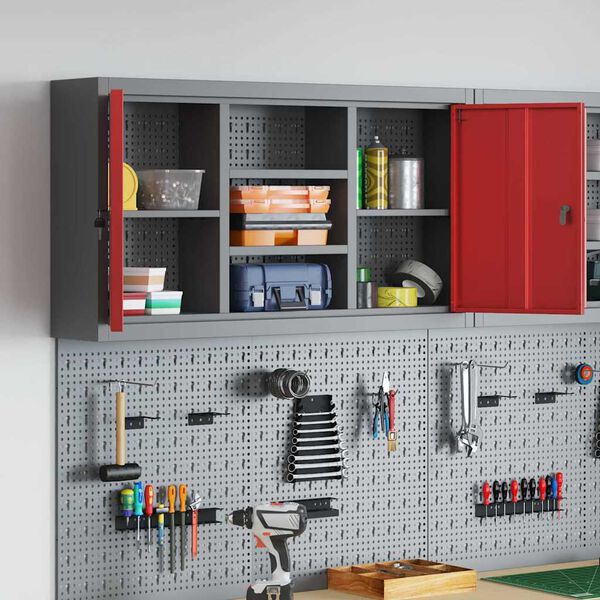 vidaXL Armoire &agrave; outils avec &eacute;tag&egrave;re Rouge et Gris 50 x 20 x 55 cm