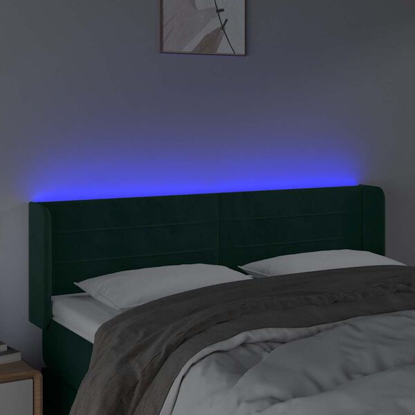 vidaXL T&ecirc;te de lit &agrave; LED Vert fonc&eacute; 147x16x78/88 cm Velours