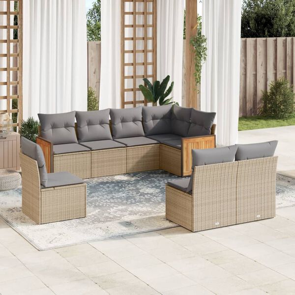 vidaXL Salon de jardin avec coussins 8 pcs beige r&eacute;sine tress&eacute;e