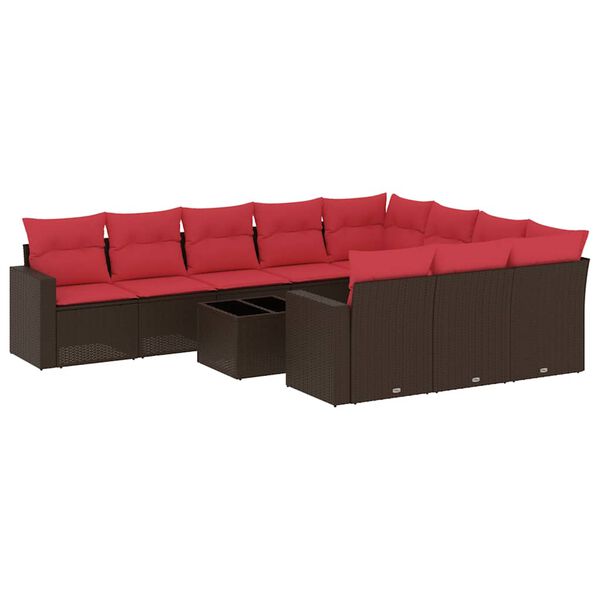 vidaXL Salon de jardin et coussins 11 pcs marron r&eacute;sine tress&eacute;e
