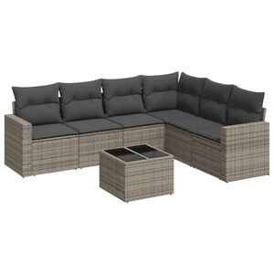 vidaXL Salon de jardin avec coussins 7 pcs gris r&eacute;sine tress&eacute;e