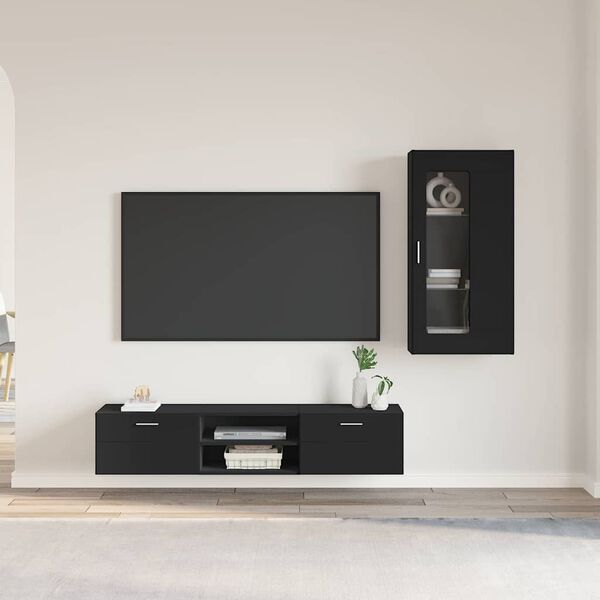 vidaXL Ensemble meuble TV avec tiroir FLORIN Noir Bois d'ing&eacute;nierie