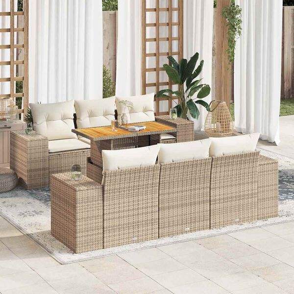 vidaXL Salon de jardin avec coussins 7 pcs beige r&eacute;sine tress&eacute;e