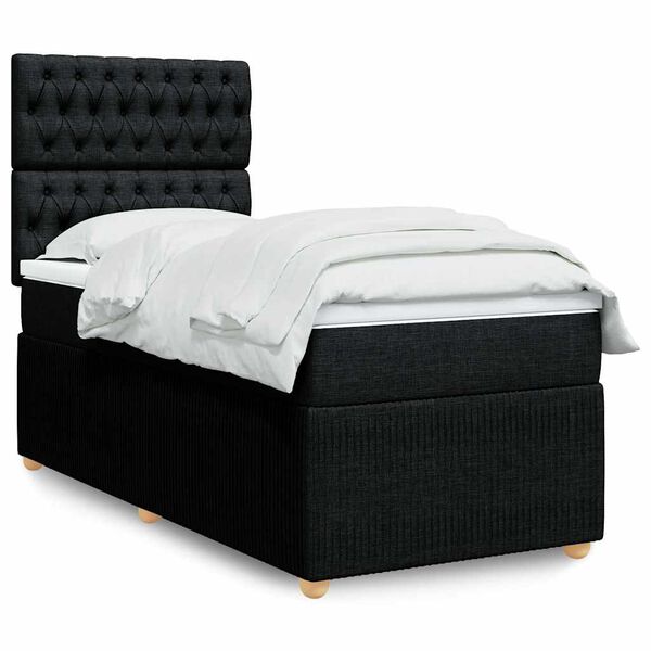 vidaXL Sommier &agrave; lattes de lit avec matelas Noir 100x200 cm Tissu