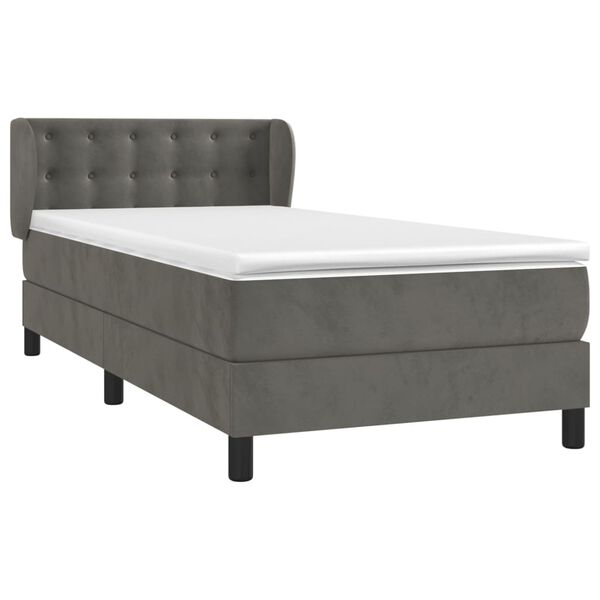vidaXL Sommier &agrave; lattes de lit et matelas Gris fonc&eacute; 90x200 cm Velours
