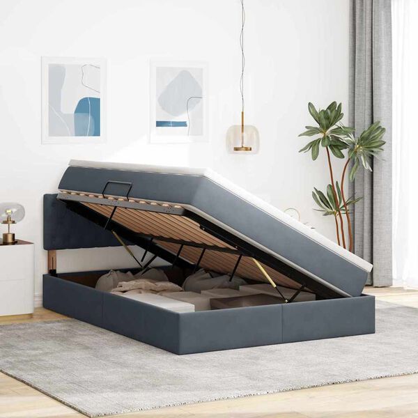 vidaXL Lit de Rangement avec matelas Gris fonc&eacute; 140 x 200 cm Velours