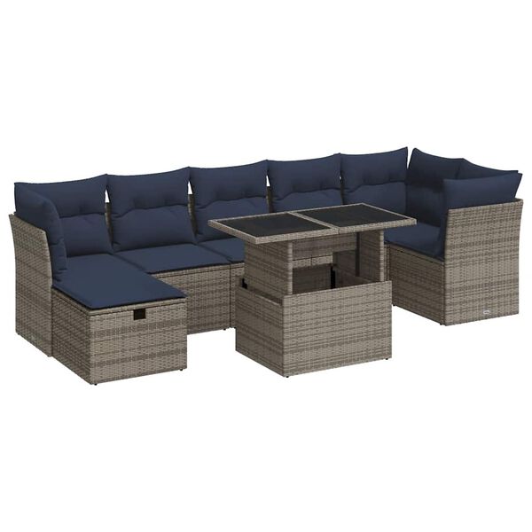 vidaXL Salon de jardin 8pcs avec coussins gris r&eacute;sine tress&eacute;e acacia