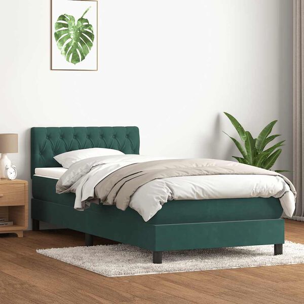 vidaXL Sommier &agrave; lattes de lit et matelas vert fonc&eacute; 80x210 cm velours