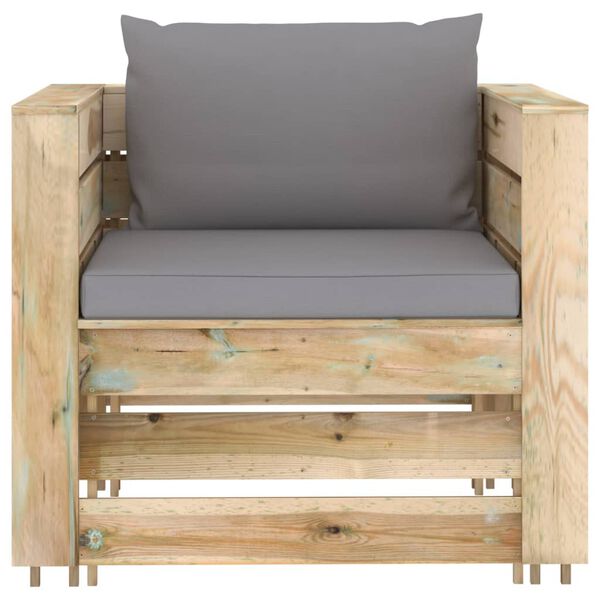 vidaXL Salon de jardin 2 pcs avec coussins Bois impr&eacute;gn&eacute; de vert