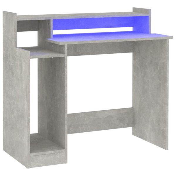 vidaXL Bureau et lumières LED Gris béton 97x45x90 cm Bois d'ingénierie