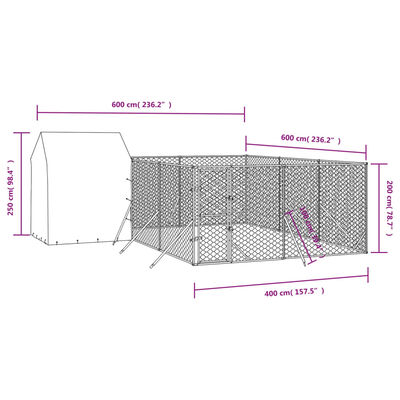 vidaXL Chenil d'extérieur pour chiens avec toit argenté 6x6x2,5 m