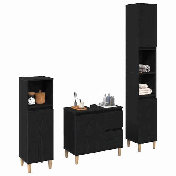 vidaXL Ensemble de mobilier de salle de bain 3 pcs Ch&ecirc;ne noir