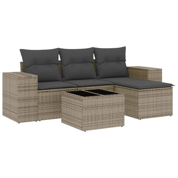 vidaXL Salon de jardin 5 pcs avec coussins gris r&eacute;sine tress&eacute;e