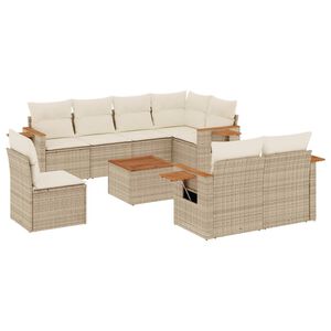 vidaXL Salon de jardin avec coussins 9 pcs beige r&eacute;sine tress&eacute;e
