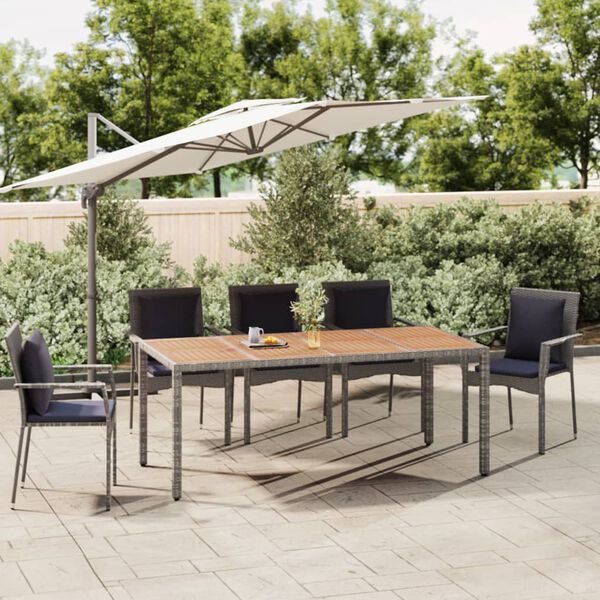 vidaXL Table de jardin et dessus en bois Gris R&eacute;sine tress&eacute;e et acacia