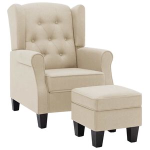vidaXL Fauteuil avec repose-pied Cr&egrave;me Tissu