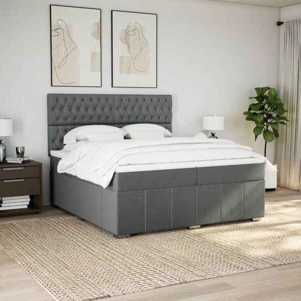 vidaXL Sommier &agrave; lattes de lit avec matelas Gris fonc&eacute; 200x200cm Tissu