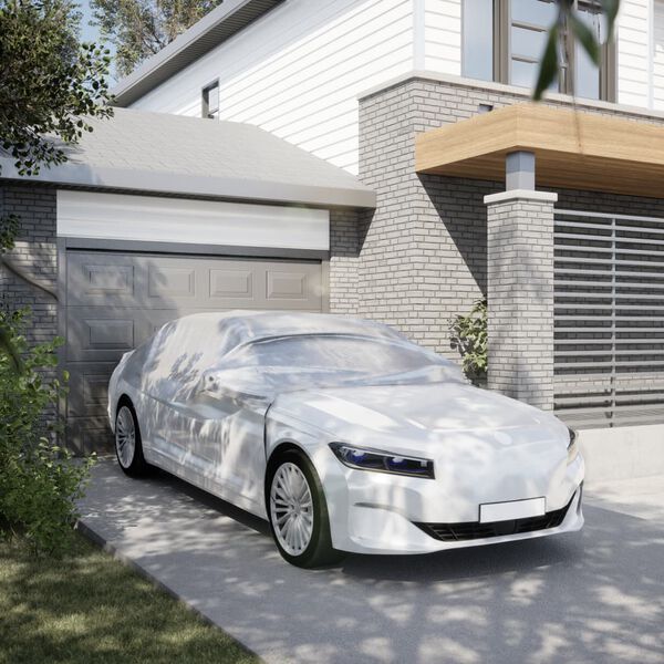 vidaXL Demi-housse de voiture avec crochets argent&eacute; L PEVA