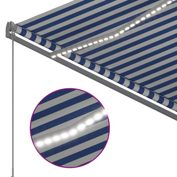 vidaXL Auvent automatique capteur de vent et LED 3x2,5 m Bleu et blanc