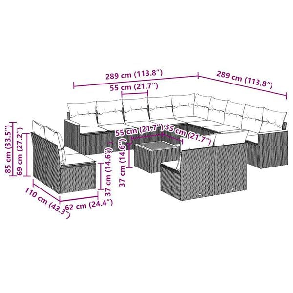 vidaXL Salon de jardin avec coussins 14 pcs noir r&eacute;sine tress&eacute;e