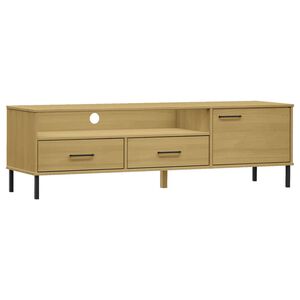 vidaXL Meuble TV avec pieds en m&eacute;tal Marron Bois de pin massif OSLO