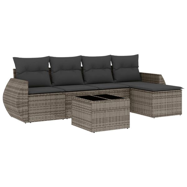 vidaXL Salon de jardin 6 pcs avec coussins gris résine tressée