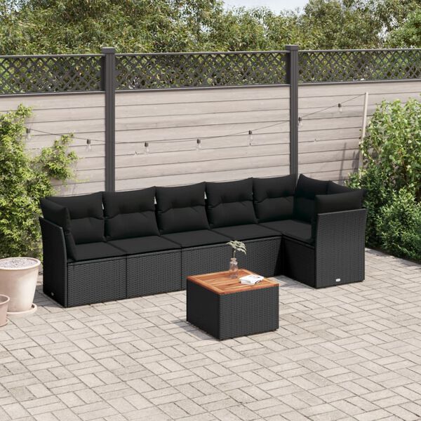 vidaXL Salon de jardin 7 pcs avec coussins noir r&eacute;sine tress&eacute;e