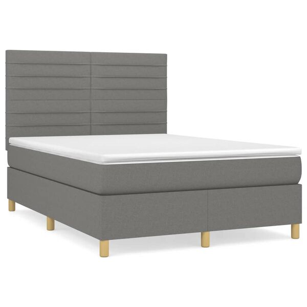 vidaXL Sommier &agrave; lattes de lit avec matelas Gris fonc&eacute; 140x200cm Tissu