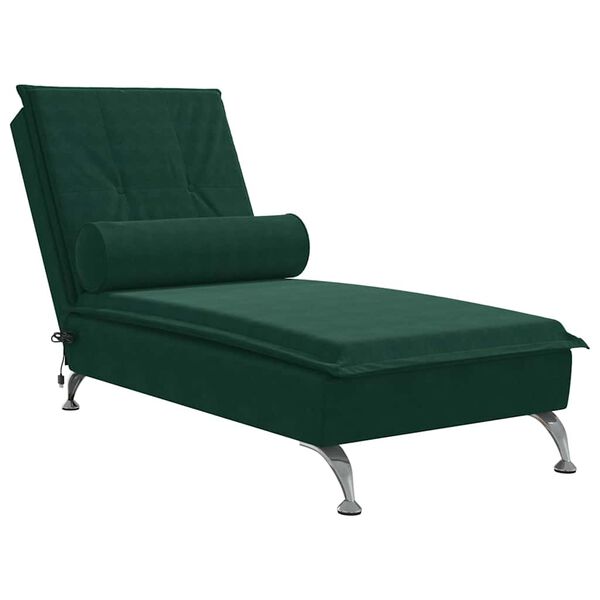 vidaXL Chaise longue de massage avec traversin vert fonc&eacute; velours