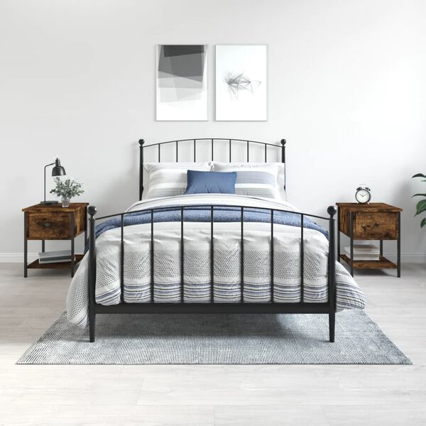 vidaXL Tables de chevet 2pcs ch&ecirc;ne fum&eacute; 34x35,5x45cm bois d&rsquo;ing&eacute;nierie