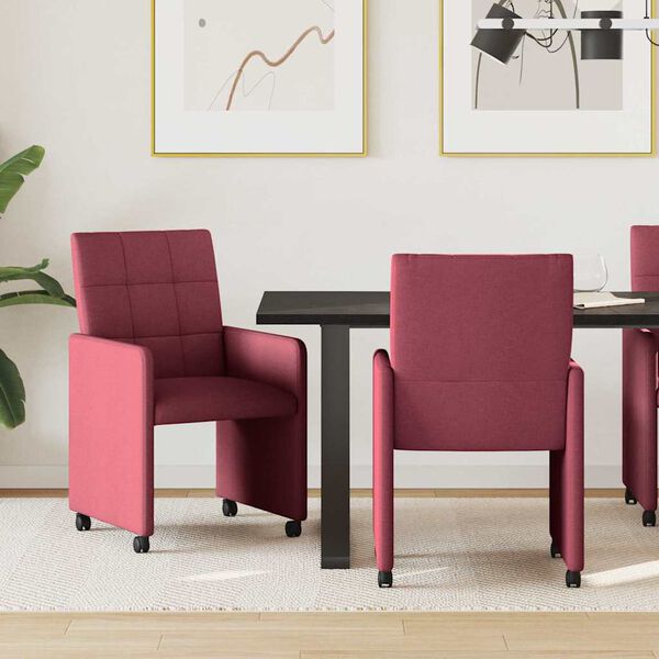 vidaXL Chaises de Salle &agrave; Manger avec Roues 2 pcs Bordeaux tissu