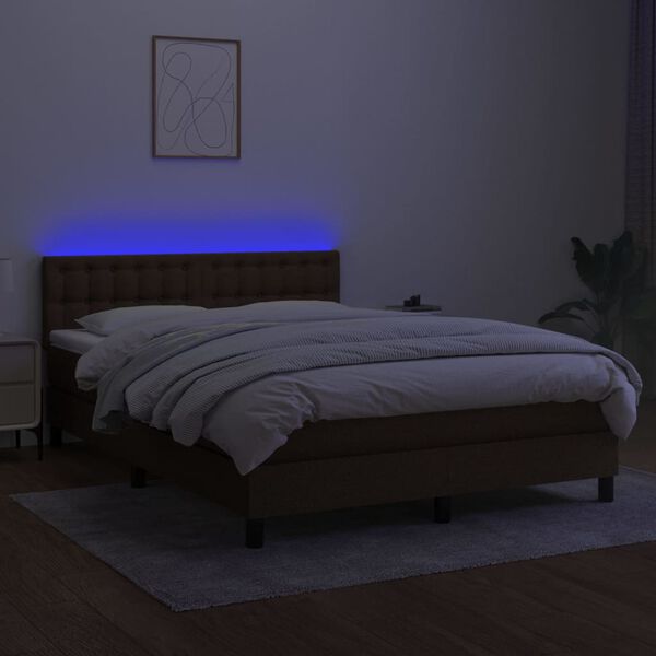 vidaXL Sommier &agrave; lattes de lit matelas et LED Marron fonc&eacute; 140x190 cm