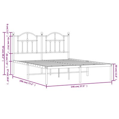 vidaXL Cadre de lit métal sans matelas et tête de lit blanc 140x190 cm