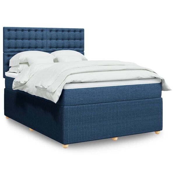 vidaXL Sommier à lattes de lit avec matelas Bleu 160x200 cm Tissu