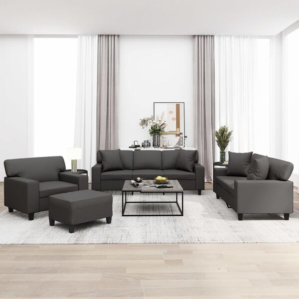 vidaXL Ensemble de canap&eacute;s 4 pcs oreillers et coussins Gris Similicuir