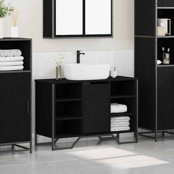 vidaXL Meuble de Lavabo de Salle de Bain Ch&ecirc;ne noir 91 x 35 x 60 cm