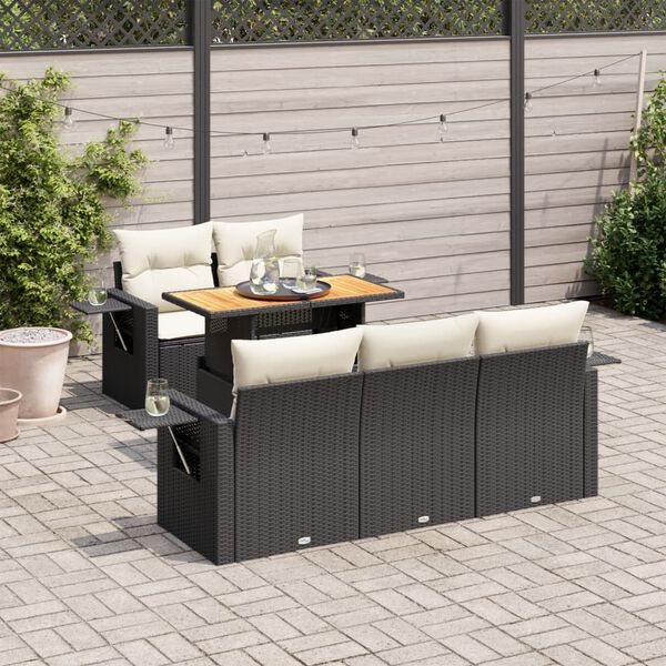vidaXL Salon de jardin 6 pcs avec coussins noir r&eacute;sine tress&eacute;e