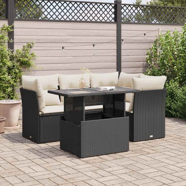 vidaXL Salon de jardin 5 pcs avec coussins noir r&eacute;sine tress&eacute;e