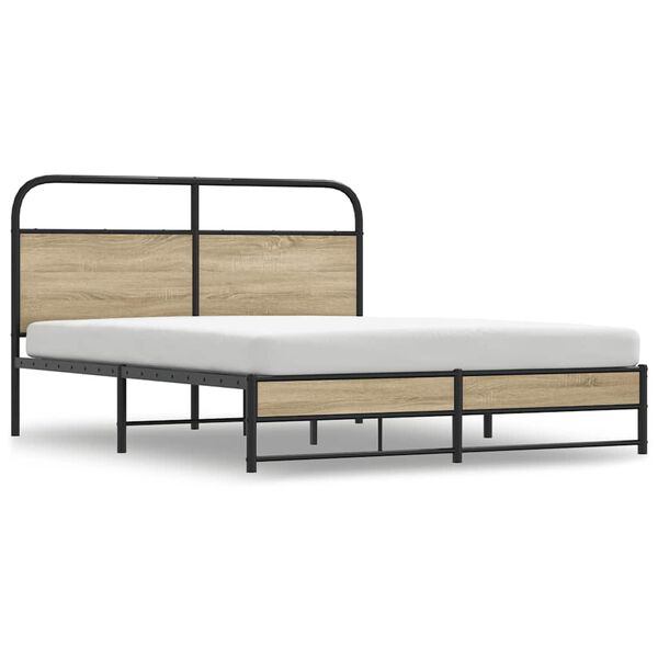 vidaXL Cadre de lit en m&eacute;tal sans matelas ch&ecirc;ne fum&eacute; 160x200 cm