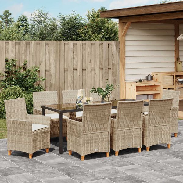 vidaXL Ensemble de salle &agrave; manger pour jardin 9 pcs Beige polyrotin