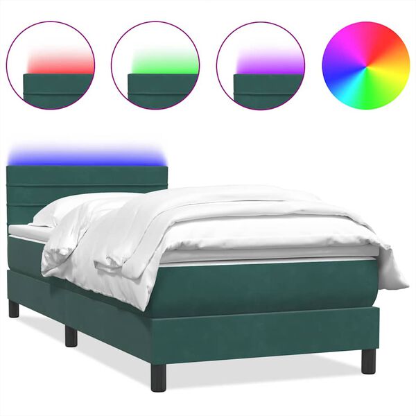 vidaXL Sommier &agrave; lattes de lit et matelas et LED vert fonc&eacute; 100x210cm velours