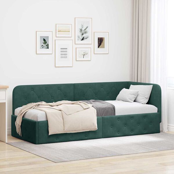 vidaXL Cadre de lit d'angle Vert fonc&eacute; 80 x 200 cm Velours
