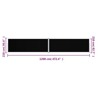 vidaXL Auvent latéral rétractable Noir 220x1200 cm