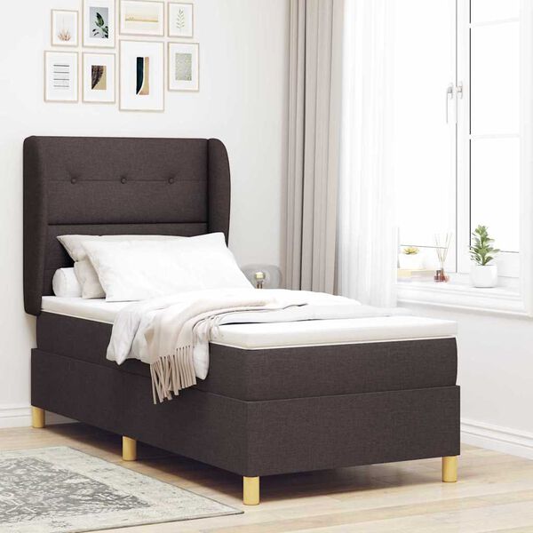 vidaXL Lit &agrave; ressorts avec matelas gris fonc&eacute; 90x190 cm Marron fonc&eacute;
